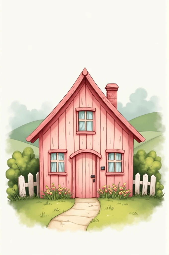Easy to draw wooden house in pastel pink
