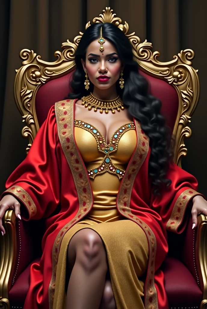6 ft big breasted average beautiful sri lanakan wealthy age 25 girl in maharani dress. Wearing Academic regalia.well educated.sit in chair with massive big boobs, big butt