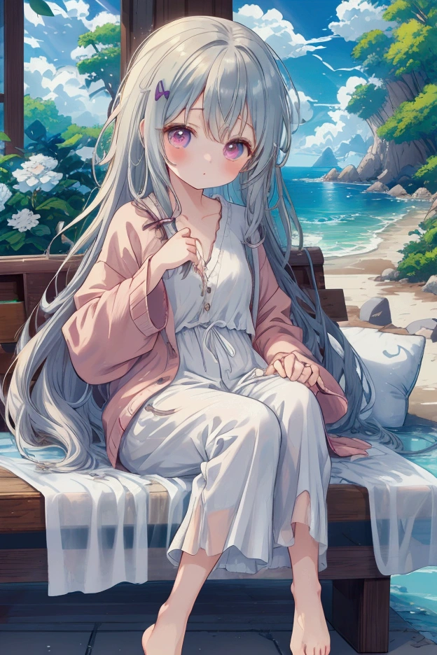 [Core Concept] A delightful anime-inspired figurine depicting a charming young woman in cozy, casual loungewear.

[Character Description] The figurine showcases a , youthful anime-style girl with large, expressive eyes, rosy cheeks, and a gentle, friendly expression. Her hair is styled in a cute, slightly messy manner, adding to her endearing, relaxed appearance.

[Environment/Background] The figurine is set against a simple, minimalist background, allowing the focus to remain entirely on the captivating character design.

[Style and Atmosphere] The overall style is warm and inviting, with a soft, pastel color palette and a sense of whimsical, playful charm. The atmosphere evokes a sense of comfort and relaxation.

[Composition] The figurine is posed in a casual, lounging position, one leg tucked beneath her as she sits comfortably, creating a natural, at-ease pose.

[Details and Embellishments] The figurine's loungewear consists of a cozy-looking oversized sweater or cardigan, complemented by a pair of matching, plush-looking pajama bottoms. Small, delicate details such as the folds and textures of the fabric add to the realism and tactile quality of the design.

[Technical Specifications] The figurine is crafted with a high level of detail and precision, utilizing advanced techniques to capture the delicate features and expressive qualities of the anime-inspired character design.