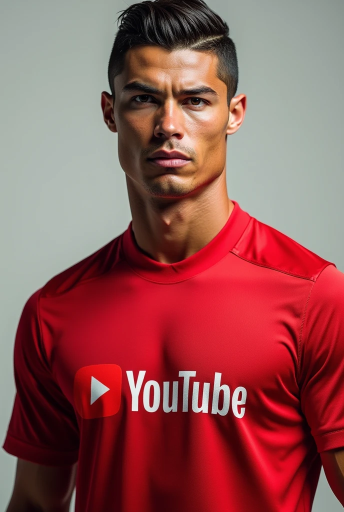 Cristiano Ronaldo wearing a shirt with the YouTube symbol