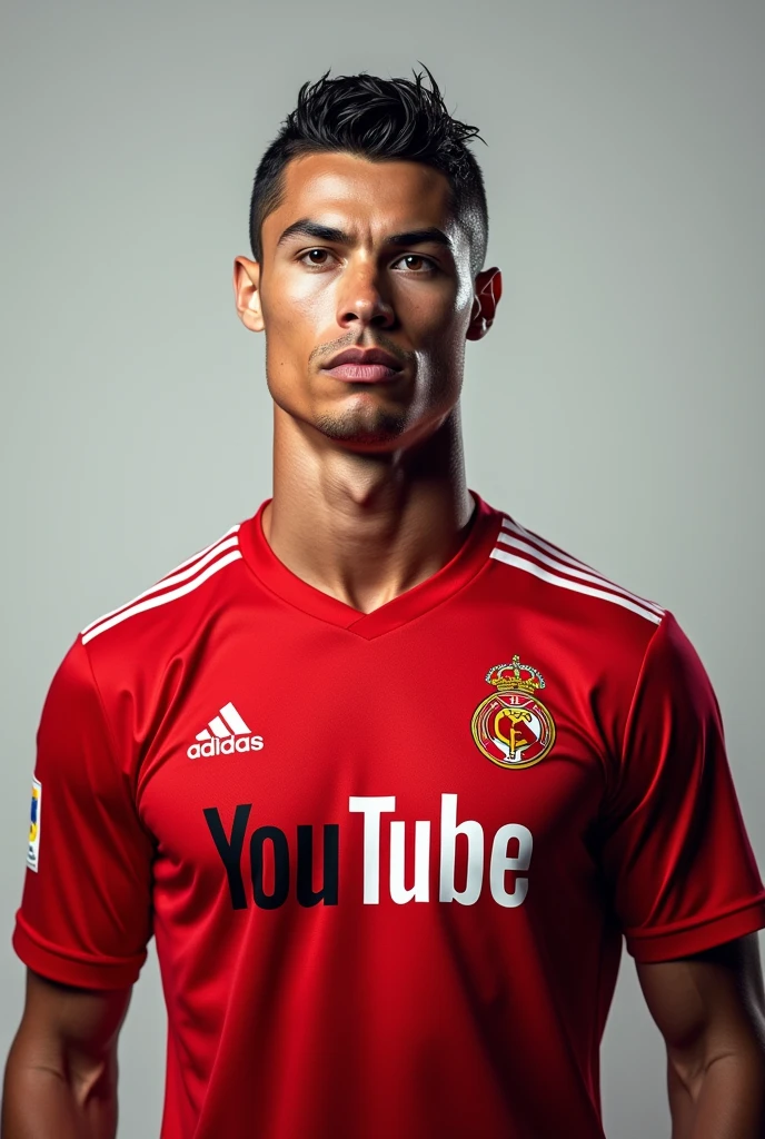 Cristiano Ronaldo wearing a shirt with the YouTube symbol
