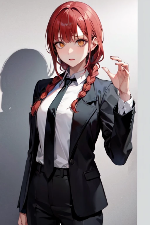 (Highest quality)、(Highest quality)、hand、Expressionless、Strong redhead、suit、Braiding、black tie、