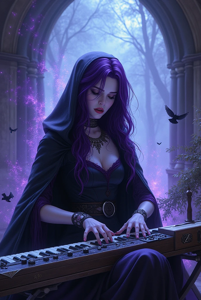 Create Raven from Teen Titans playing musical instruments 
