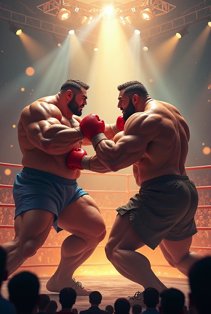 A gay gigachad vs a gigachad fighting in a very epic boxing ring 
