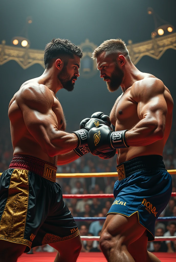 A gay homosexual LGBT gigachad vs a gigachad fighting in a very epic boxing ring 
