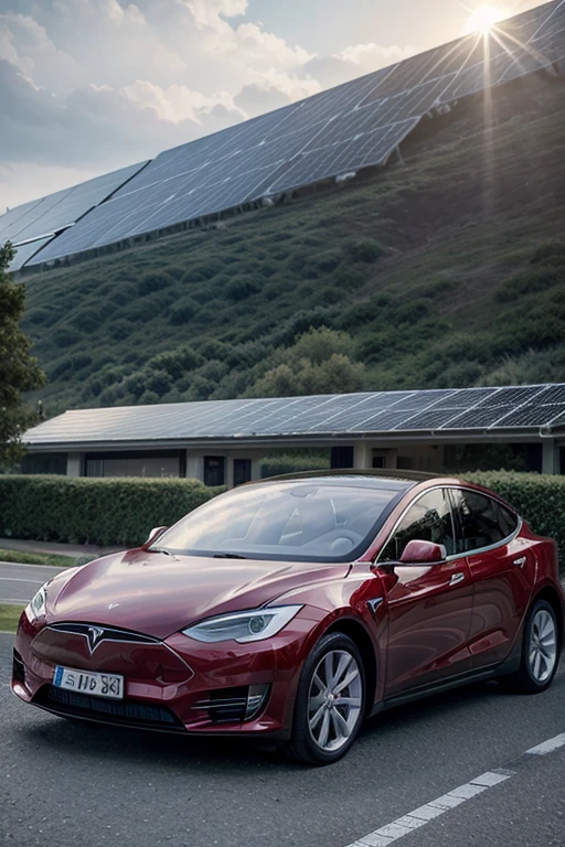 Stunning images of Tesla vehicles in different environments, solar panels generating energy, smart cities.