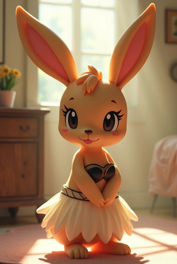 Lopunny, pokemon Lopunny, Lopunny pokemon, furry lopunny, white dress, standing , room , black , full body, tan skin, sunglasses, beautiful detailed eyes, beautiful detailed lips, extremely detailed eyes and face, long eyelashes, serene expression, photorealistic, 8k, masterpiece, highly detailed, realistic, natural lighting, golden hour, vibrant colors, cinematic composition,short hair, man's hair, boy's hair, tomboy hair, tomboy style