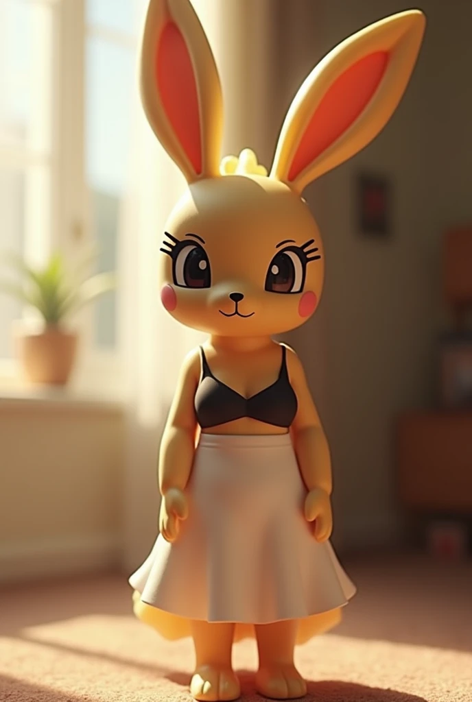 Lopunny, pokemon Lopunny, Lopunny pokemon, furry lopunny, white dress, standing , room , black bikini, full body, tan skin, sunglasses, beautiful detailed eyes, beautiful detailed lips, extremely detailed eyes and face, long eyelashes, serene expression, photorealistic, 8k, masterpiece, highly detailed, realistic, natural lighting, golden hour, vibrant colors, cinematic composition,short hair, man's hair, boy's hair, tomboy hair, tomboy style