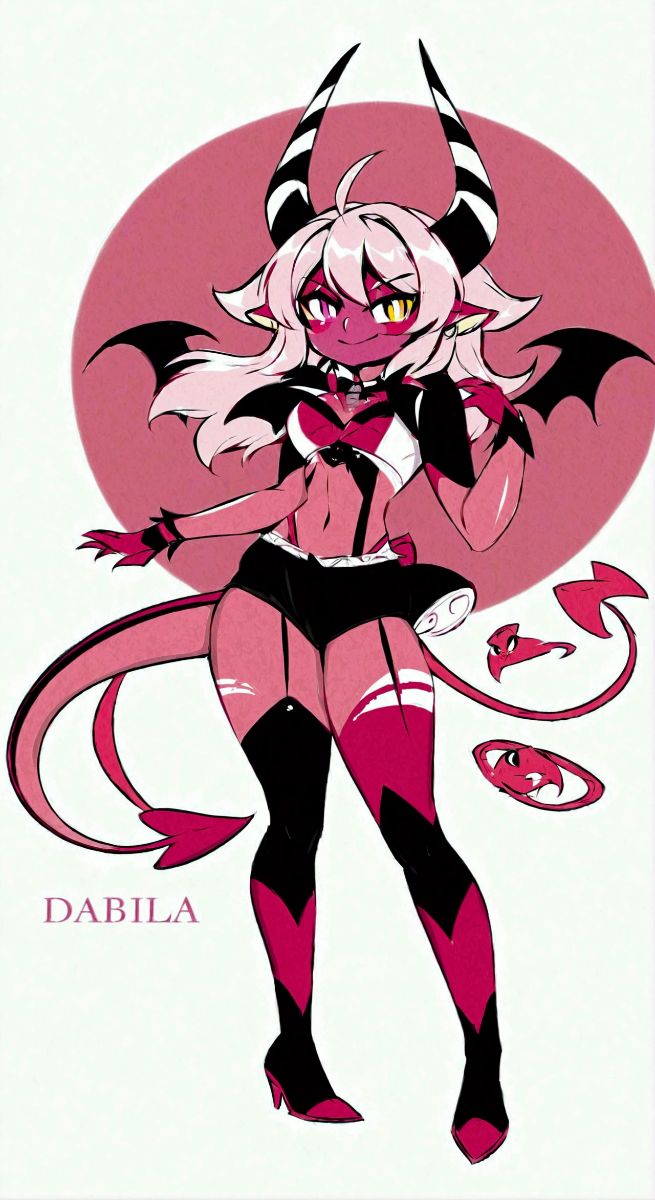 fountain_cheered up, imp, 1 chico, humanoid, man, Alone, diablilla (creature), nonhuman, Full view, magenta eyes, horns, gloves, hair, sombrero, round head, without nose, standing, looking at the viewer