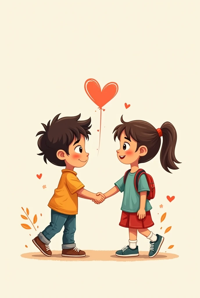 two kids: Drawn in a friendly and expressive way, showing a gesture of solidarity. You can make them shake hands, smiling and looking at each other with complicity. You must have a red thread that links it to the word respect and on the other hand a thread to place the name