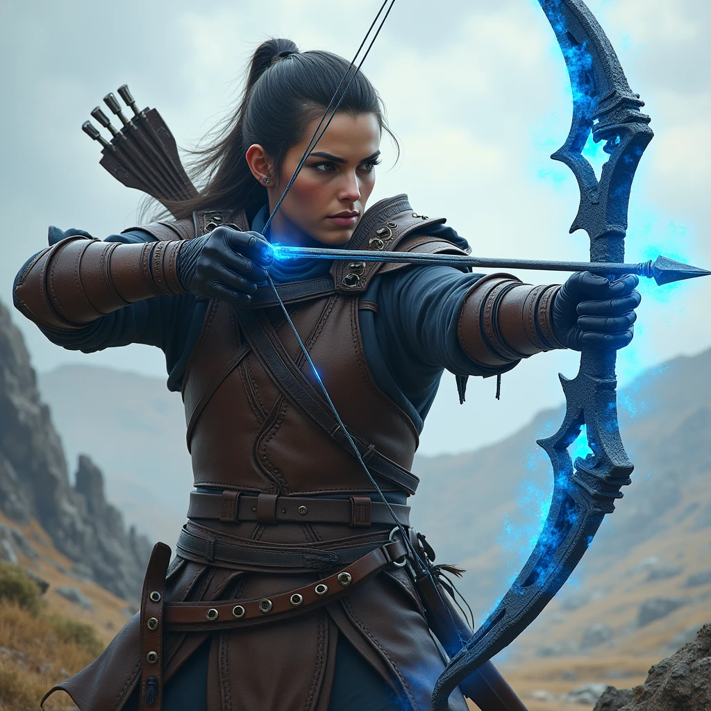 leather armored archer with blue spectral bow