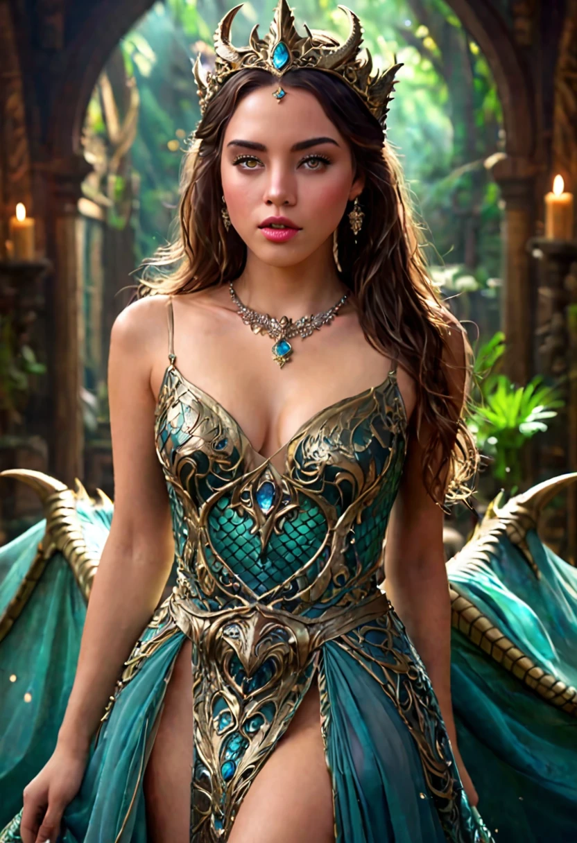 A young woman with beautiful detailed eyes, beautiful detailed lips, extremely detailed face, long eyelashes, 1girl, big breasts, big butt, wearing a sheer princess gown with no underwear, ornate jewelry, sarcastically over-acting as a damsel in distress, in a fantasy dragon lair setting, (best quality,4k,8k,highres,masterpiece:1.2),ultra-detailed,(realistic,photorealistic,photo-realistic:1.37),fantasy,concept art,dramatic lighting,cinematic,highly detailed,intricate,ornate,digital painting,vibrant colors
