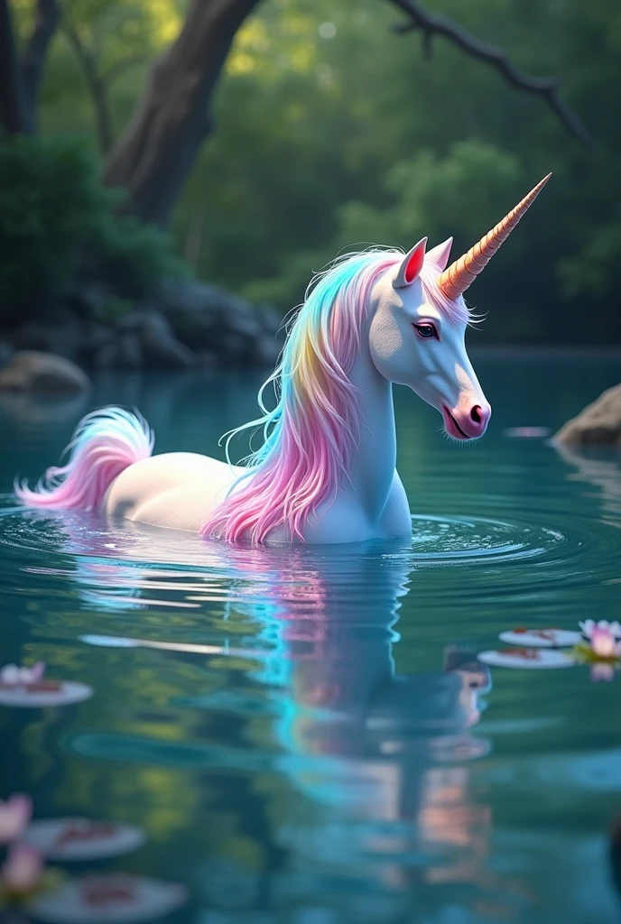 unicorn with colors and in the water