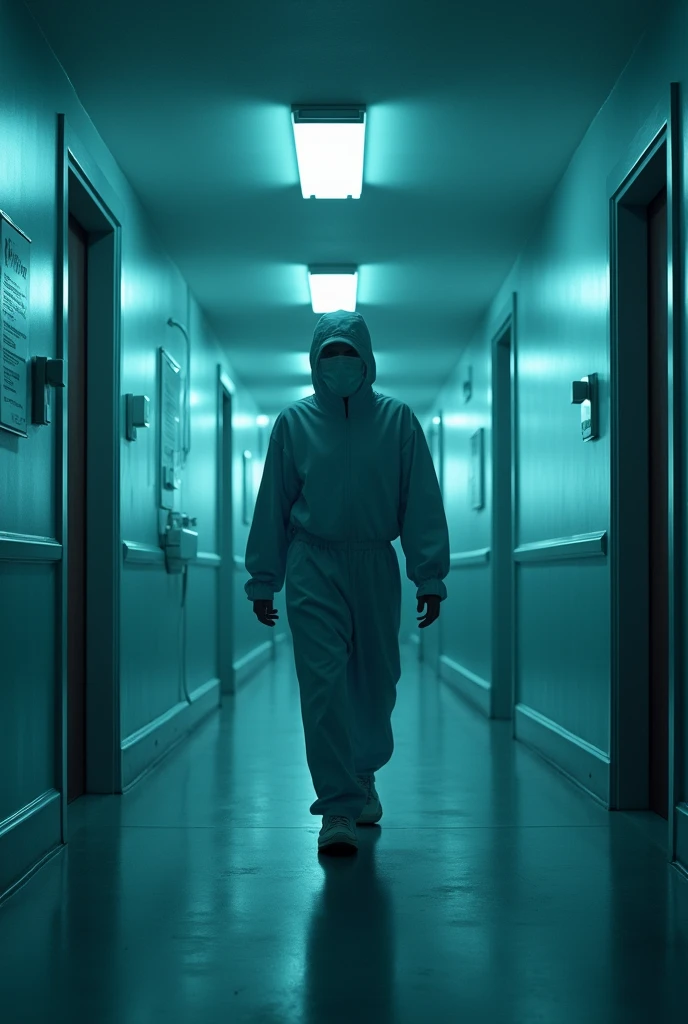 A cover of a mystery movie about a small food carrier, with a blue cover inside a health post that says the phrase "the mystery of the appeared carrier"