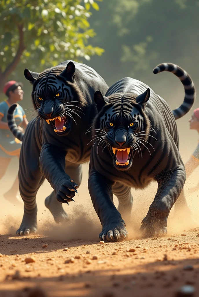 Black tigers playing kabbadi 