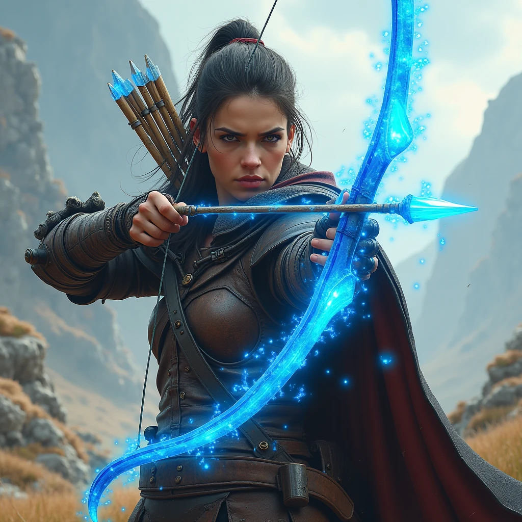 leather armored archer with blue spectral bow