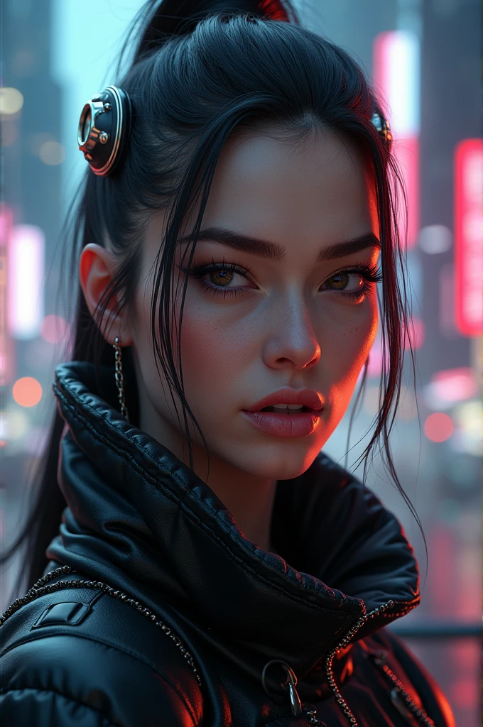 ((Best quality)), ((masterpiece)), (detailed:1.4), 3D, an image of a beautiful cyberpunk female,HDR (High Dynamic Range),Ray Tracing,NVIDIA RTX,Super-Resolution,Unreal 5,Subsurface scattering,PBR Texturing,Post-processing,Anisotropic Filtering,Depth-of-field,Maximum clarity and sharpness,Multi-layered textures,Albedo and Specular maps,Surface shading,Accurate simulation of light-material interaction,Perfect proportions,Octane Render,Two-tone lighting,Wide aperture,Low ISO,White balance,Rule of thirds,8K RAW,