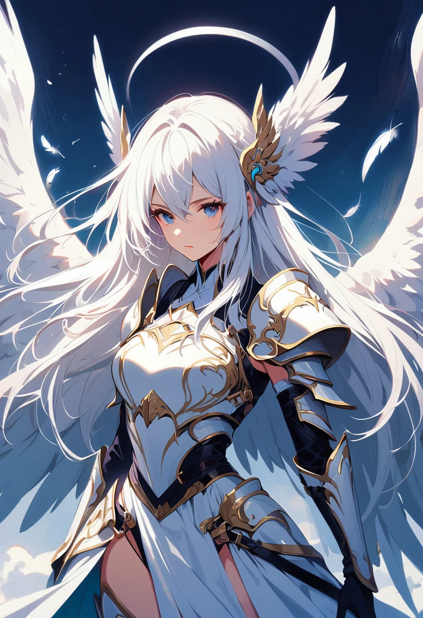 1girl angel angel_wings armor feathers_Long wing feathers_Hair Shoulder Armor Shoulder_Armor single piece_Upper wing separate_The body is white_Theme White_Wings Wings