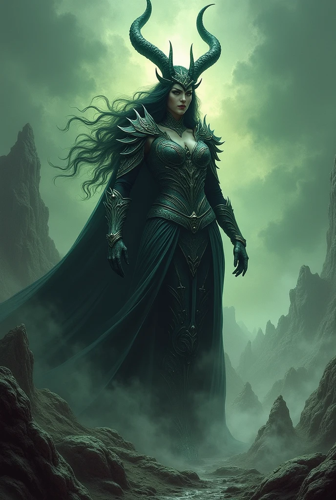 a landscape picture of beautiful queen of helheim hela killed the warriors of asgard
