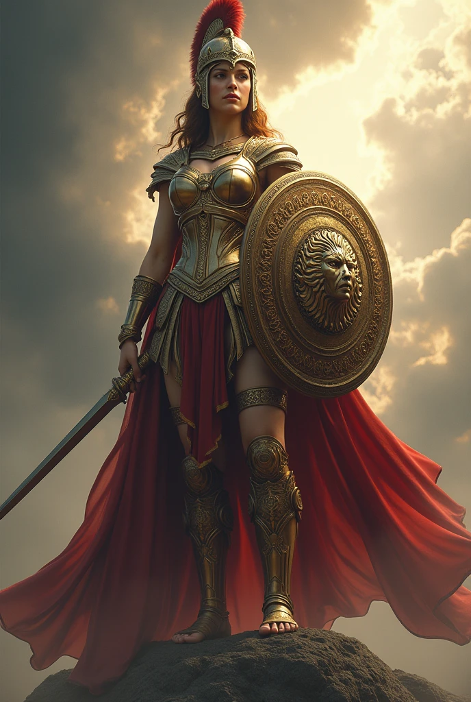 EPIC IMAGE OF ATHENA HOLDING A SWORD AND SHIELD