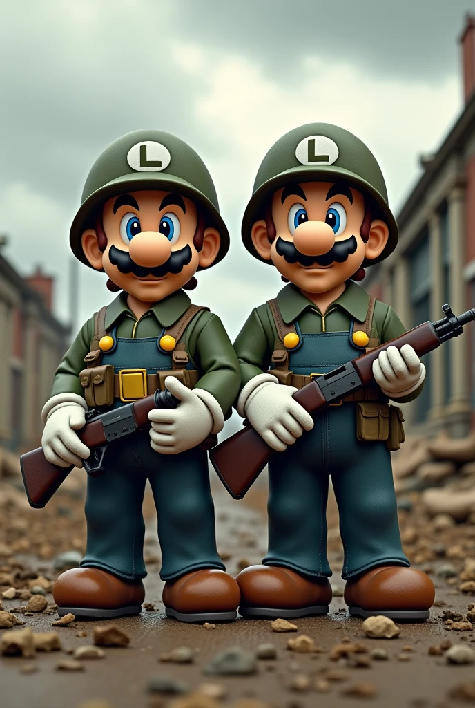 Mario Bros dressed as a war soldier