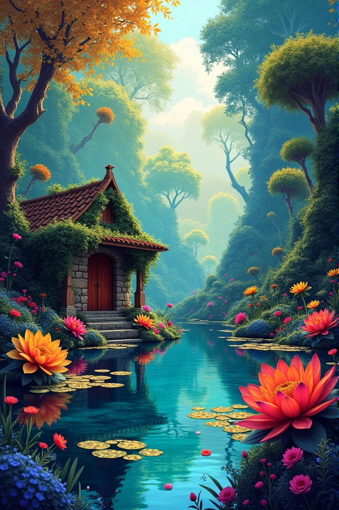 Me gustaría que creadas una imagen en maqueta abstracto de este poema
¡Jardínes polícromos and flotantes
Donde el incendio de la tarde brilla...
Xochimilco, in Aztec, and "Basket of flowers", in the language of Cervantes!

En éxtasis de joandas deslumbrantes
El alma se infinita and maravilla;
It bends, accidentally, our knee,
And our dreams become more fragrant!

At the foot of an ahuehuete, on the shore,
Una rústica choza qué recama
La piedad de una vieja enredadera

De verdes hojas and de rojas flores...
and the heart, in a breath, exclaims:
-Beautiful place to die of love! 