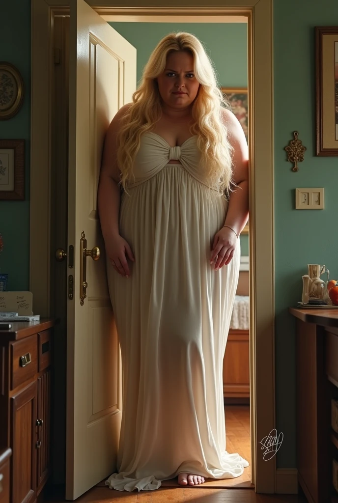 A hyper-realistic、Woman's bedroom at night with a large bed with closed dirty curtains due to a large amount of rotting internal organs, Rotten seafood, Manure and vomit scattered in contaminated, white, murky sewage swirl and flow、The only survivor, a fat girl, 14 years old beautiful white blonde girl, detailed face, smiling, massive belly, wide hips, fat girl, Spit out a large amount of undigested food and internal organs with a smug look on its face, massive pile of poop and bones