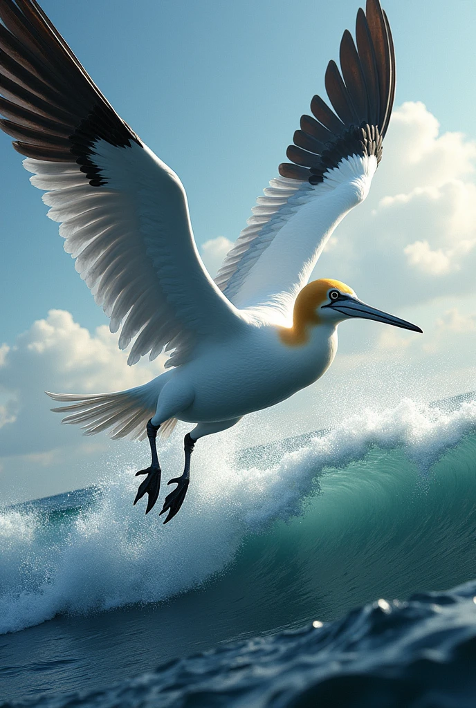Great gannet fishing bird