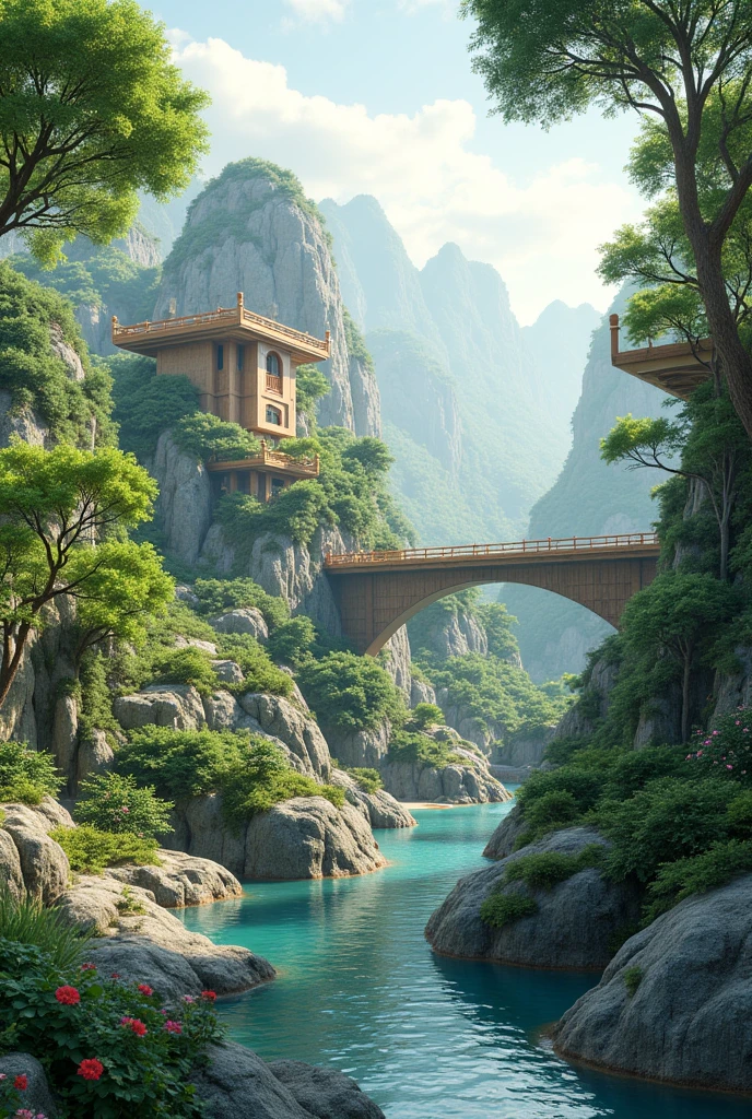 Nature and Construction Interaction:
Message: Harmony and balance between human work and the natural environment.
