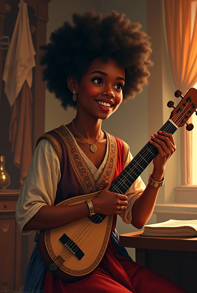 a human bard, black and young