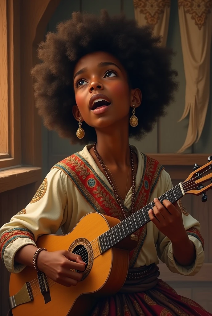a human bard, black and young