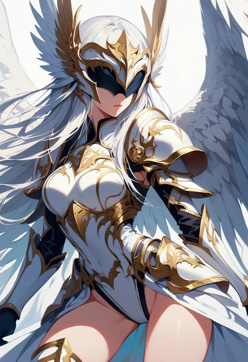 1girl angel mask angel_wings armor feathers_Long wing feathers_Hair Shoulder Armor Shoulder_Armor single piece_Wing separate upper part_The body is white_Theme White_Wings Wings