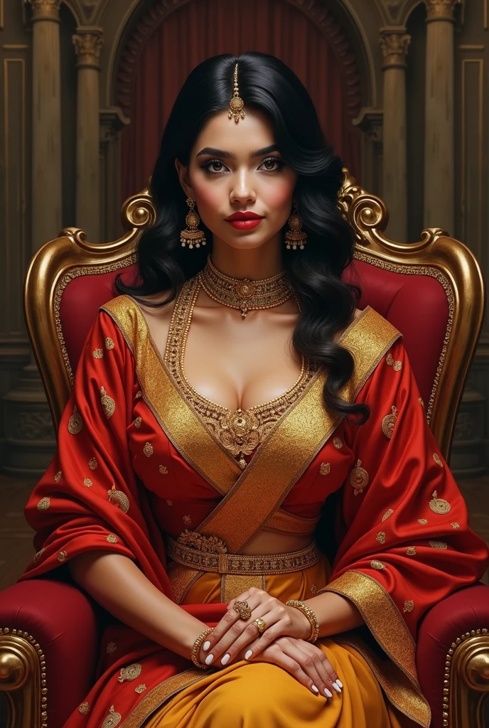 Wearing full body Academic regalia wealthy sri lankan average beautiful girl(look big breasts and look big butt) sit in chair
