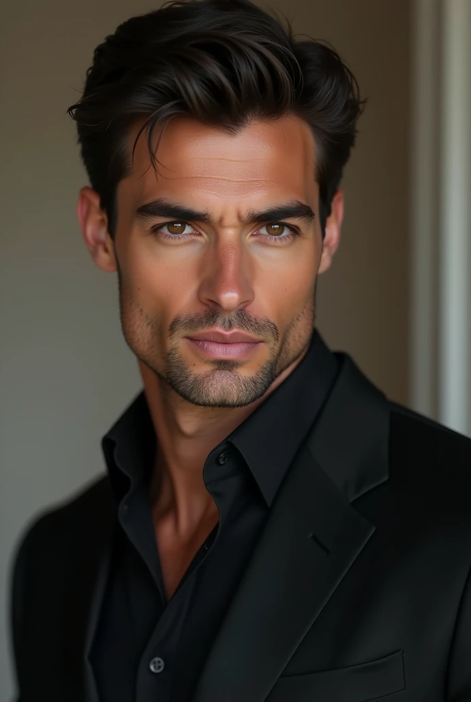 A handsome man 2 witH BEAUTiful brwon eyes ,long fold eyelashes , in a black suit