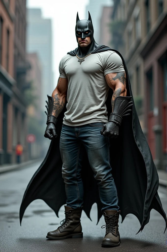 Bat man in casual clothes and tattoos
