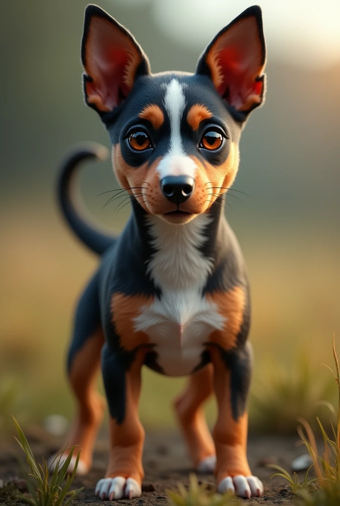 Dog cross between Pinscher and Jack Russel Terrier brown color, black and white