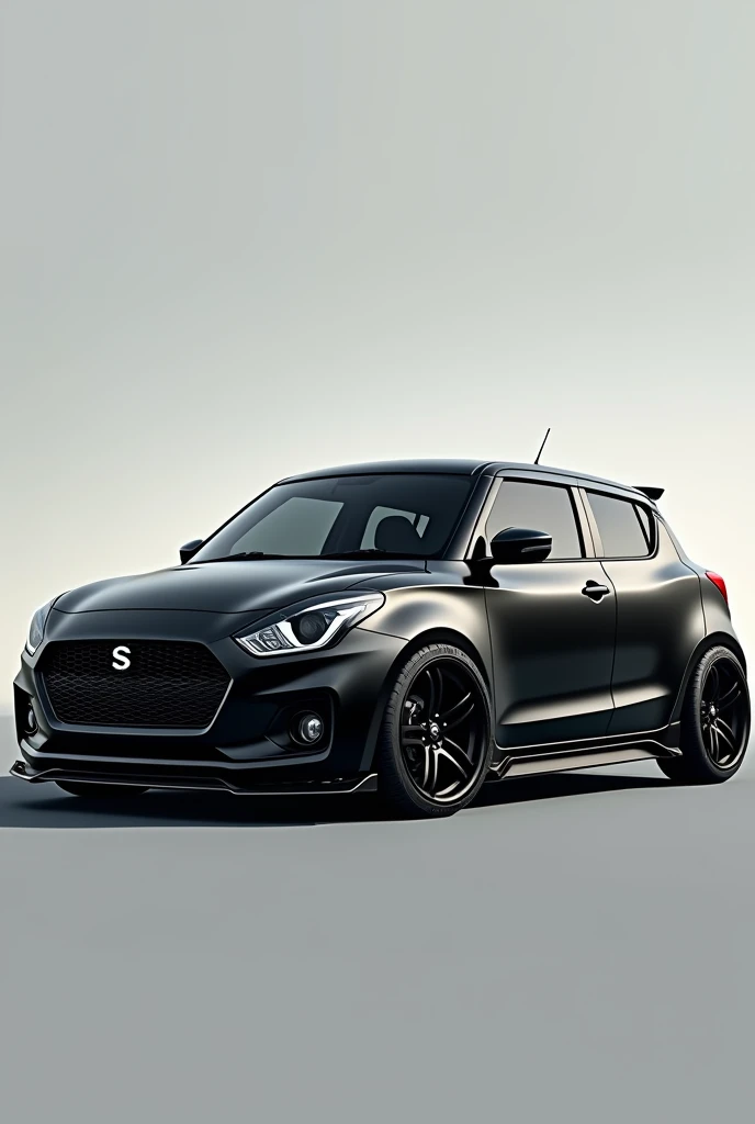 A Indian Swift car in black Color with muscular look huge tyres