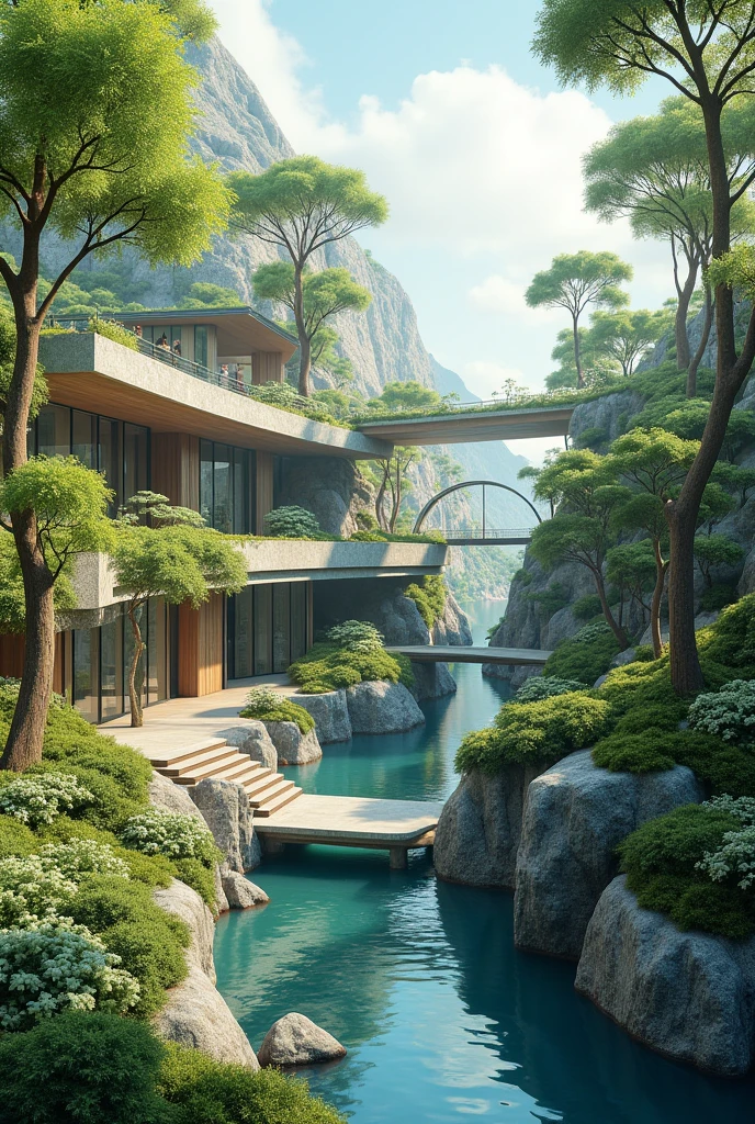 Nature and Construction Interaction:
Message: Harmony and balance between human work and the natural environment.