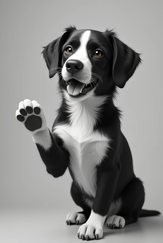 Black and white dog giving like with paw