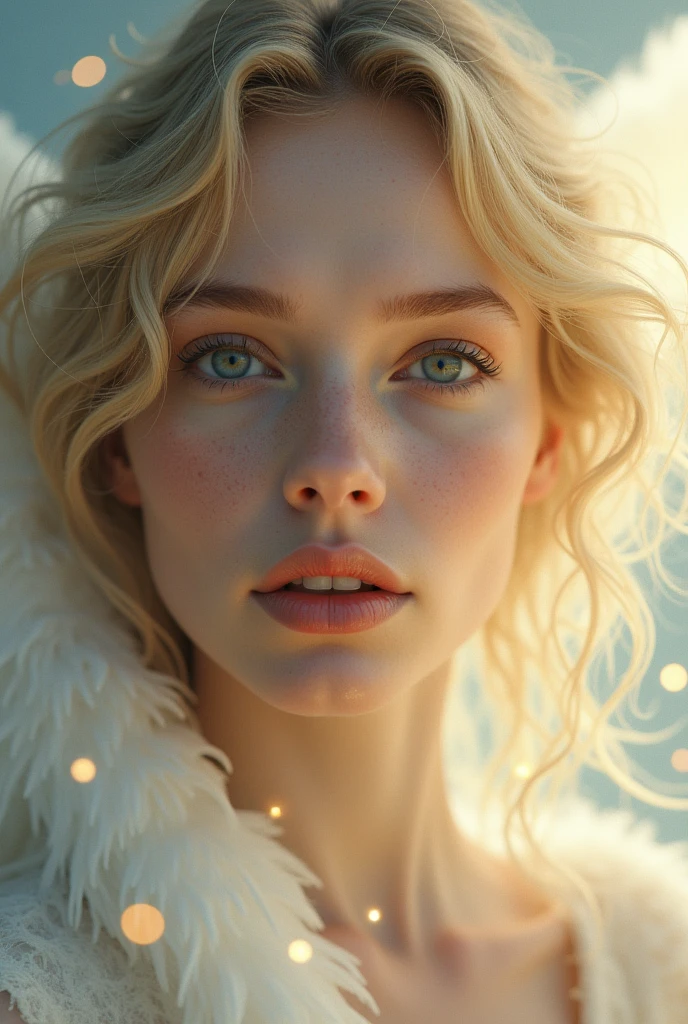 The woman&#39;s face is like an angel descended from heaven, as in a world full of beauty.