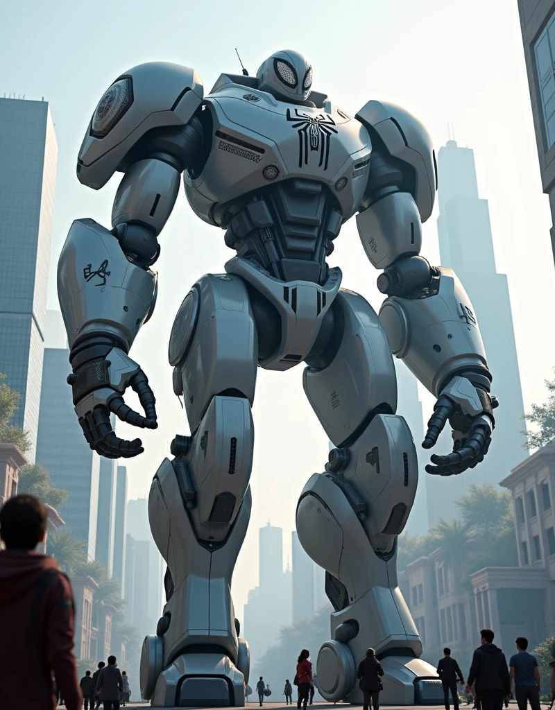 ((Best Quality)), ((masterpiece)), (detailed), giant spiderman mecha, taller than the buildings with a profile