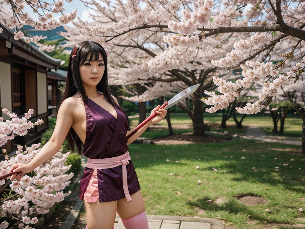 Cherry blossom demon with a katana blade