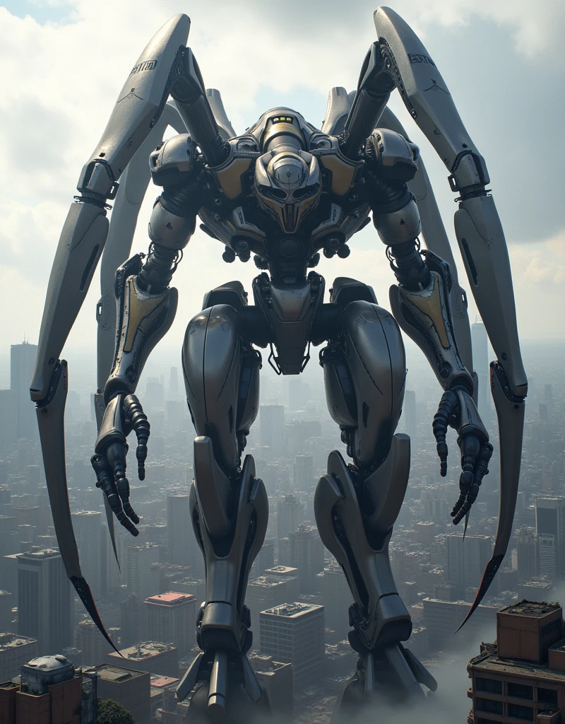 ((Best Quality)), ((masterpiece)), (detailed), Giant Japanese style spiderman mecha, taller than the buildings with a profile