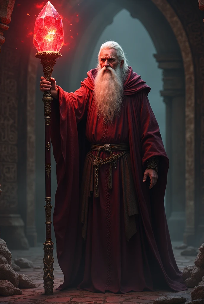 A magical staff with a red crystal on the tip 