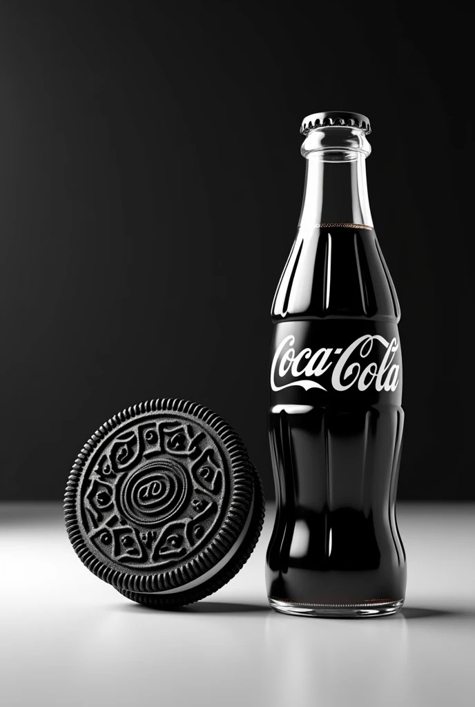 draw me a black and white background with oreo and coca cola

