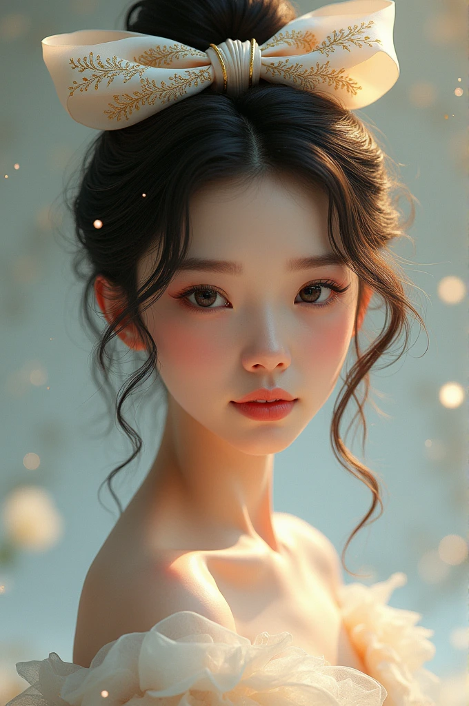 Pretty girl with engraved bow in her hair