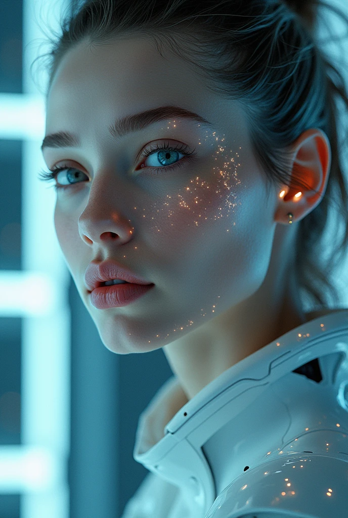 Create a woman's face in a world full of modern technology.