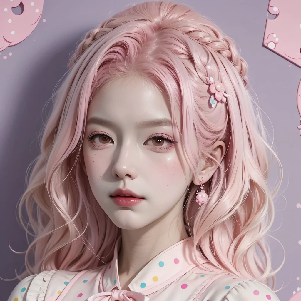 a painting of a woman with pink hair and polka dot dress, beeple and jeremiah ketner, alex gross, jen bartel, inspired by Yanjun Cheng, casey weldon, glossy digital painting, pop surrealism art style, vibrant cartoon art, pink girl, inspired by Russell Dongjun Lu, stunning digital illustration, gorgeous digital art