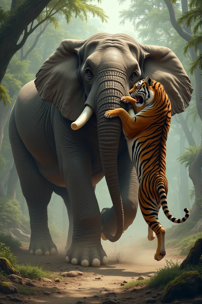 Tiger vs elephant fight tiger win