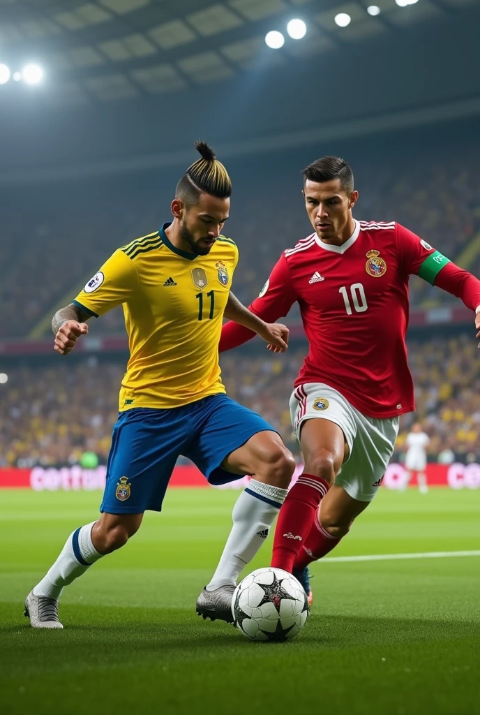Neymar and Cristiano Ronaldo playing soccer